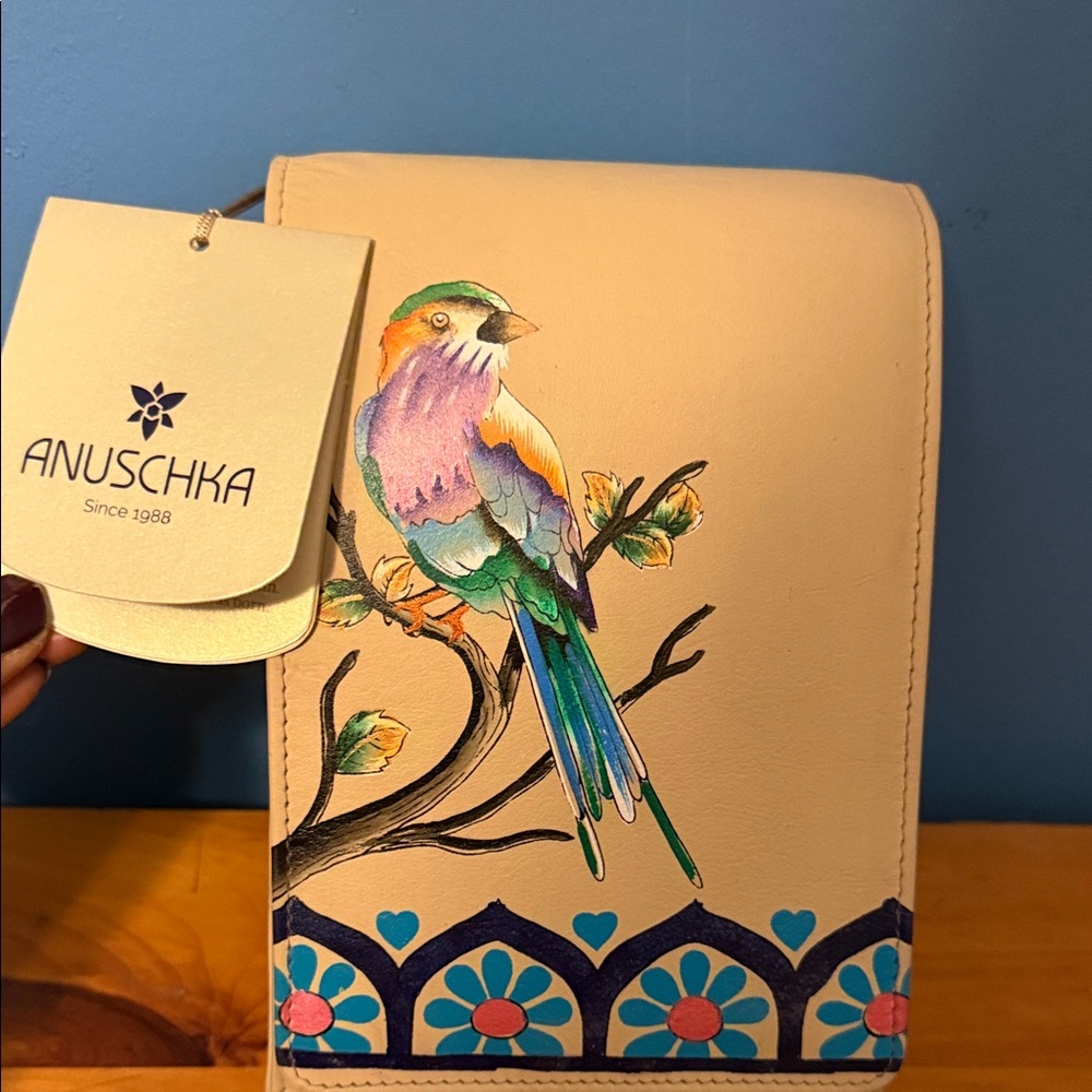 Anuschka Cream Crossbody Bag with Bird Art-NWT